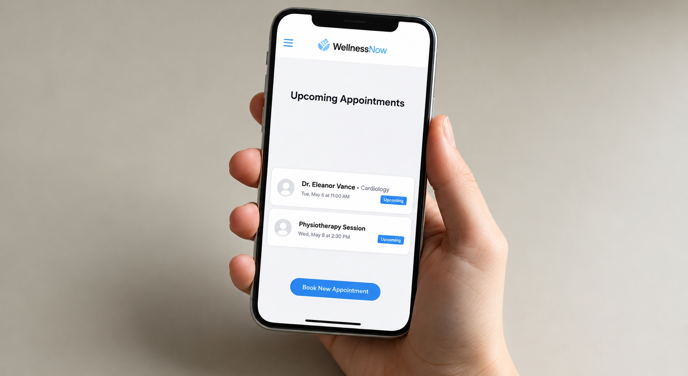 A phone showing upcoming appointments in a therapist app.