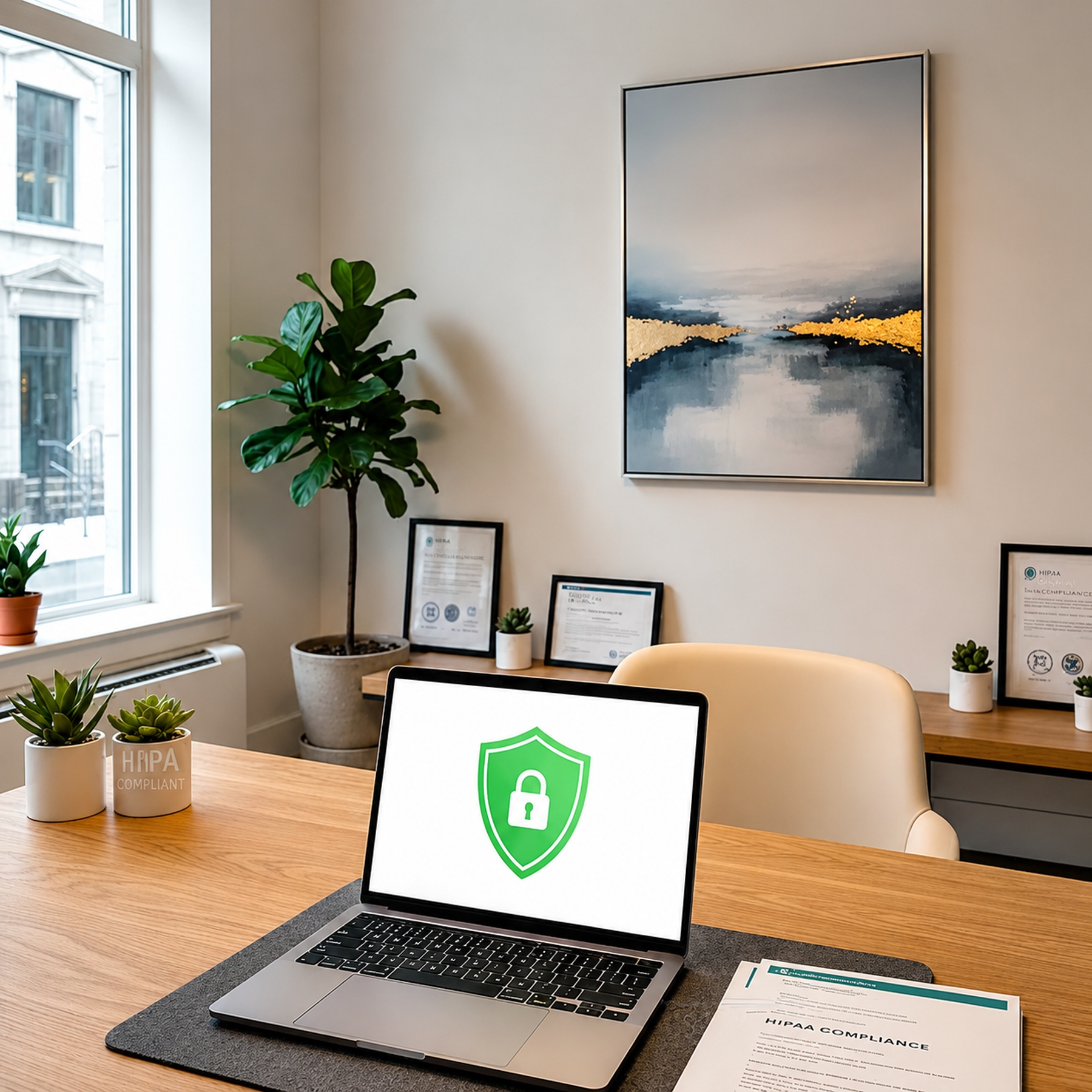 A secure laptop in a therapist office.